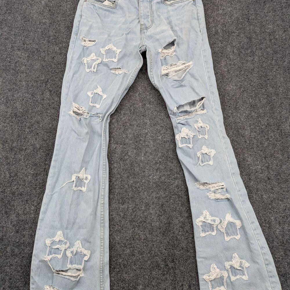 Boohoo Man Jeans Men's 32 Blue Ripped Slim Fit Distressed Denim Workwear Pants